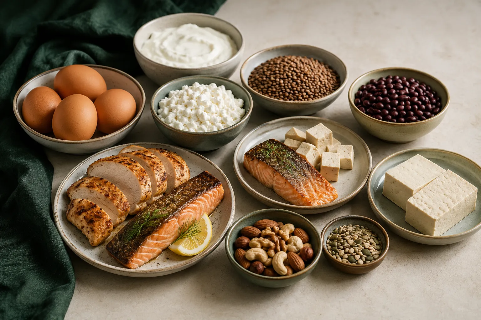 A selection of animal and plant protein foods